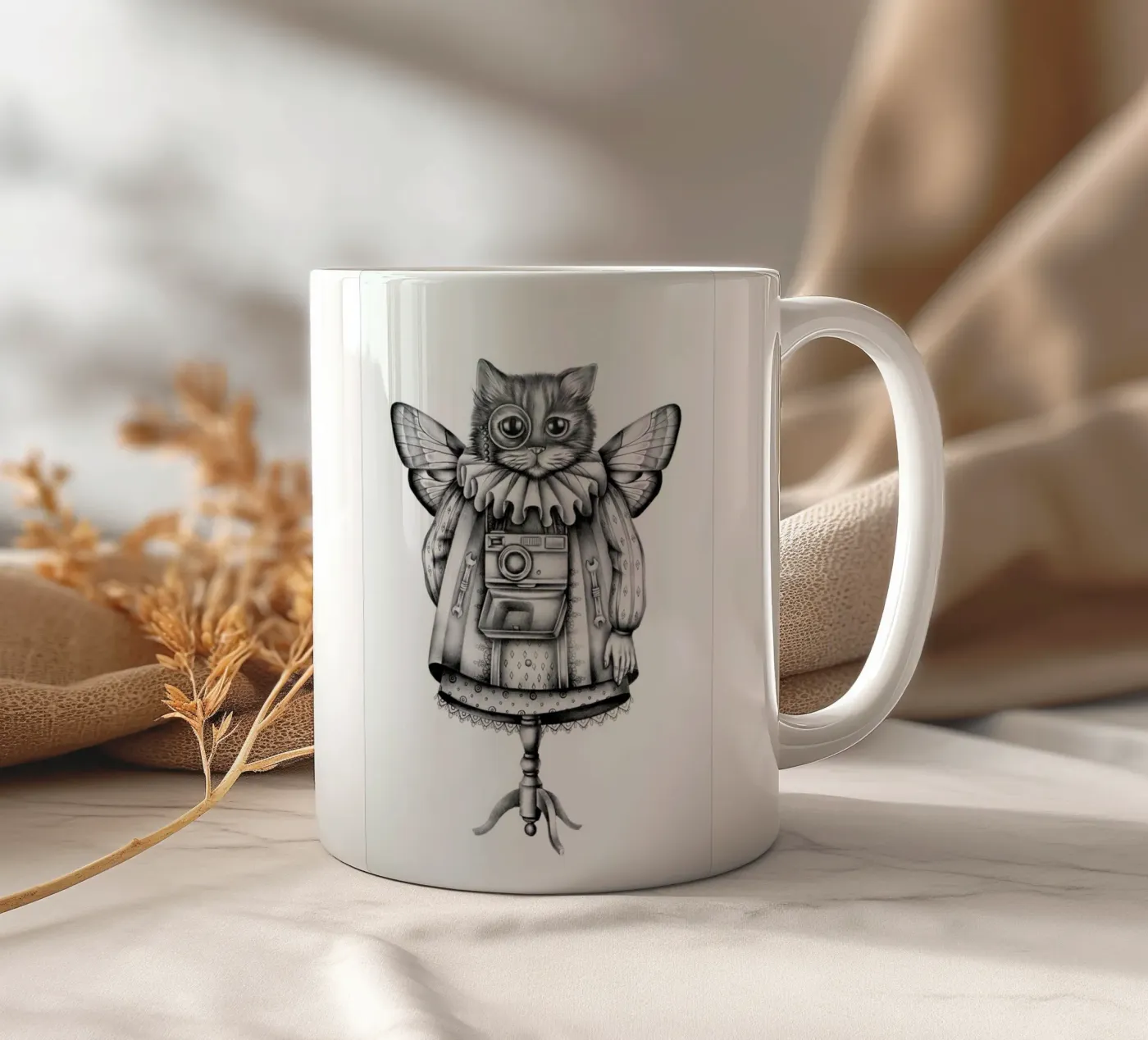 Cat ceramic mug by Maria Vdovichenko