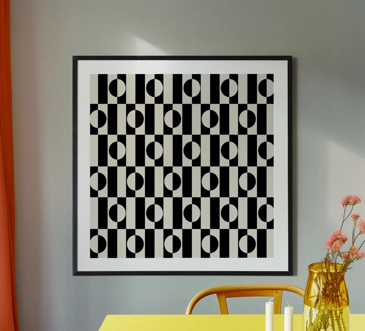 Black and white mid century modern poster with wooden frame by TijanaArtStudio88
