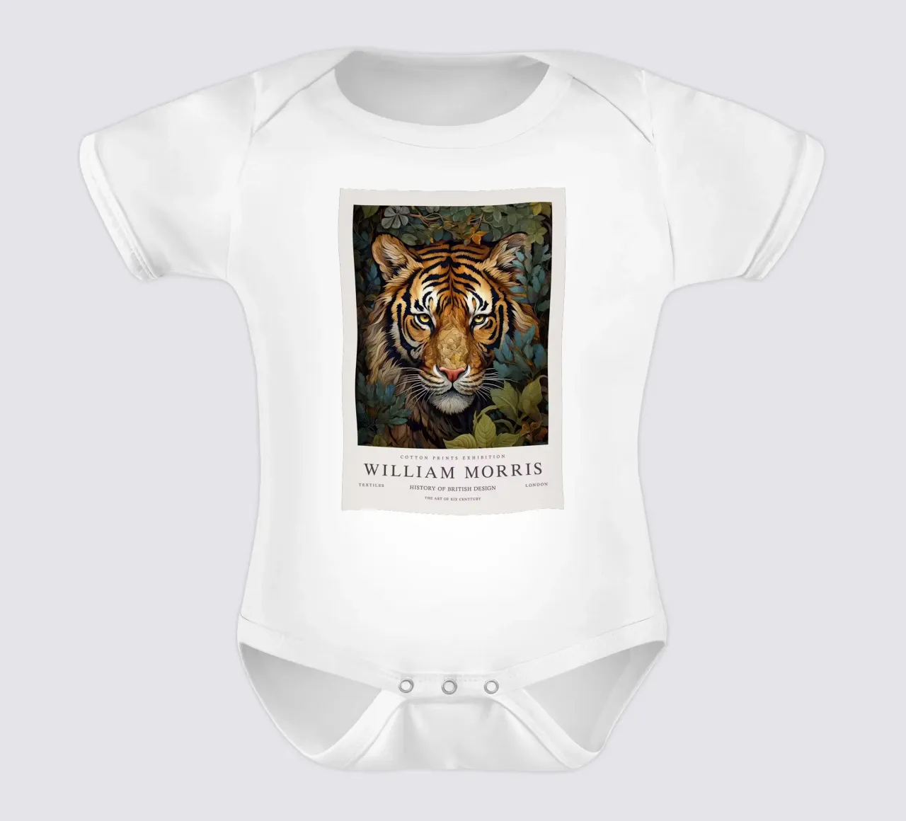 Tigergesicht umgeben von Blättern Kurzarm Babybody von Ropech Shop