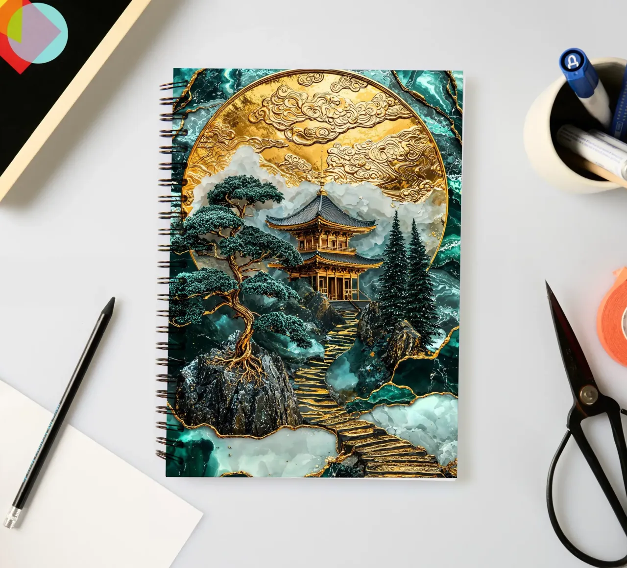 Kintsugi Mountain Shrine spiral notebook by Pixaverse