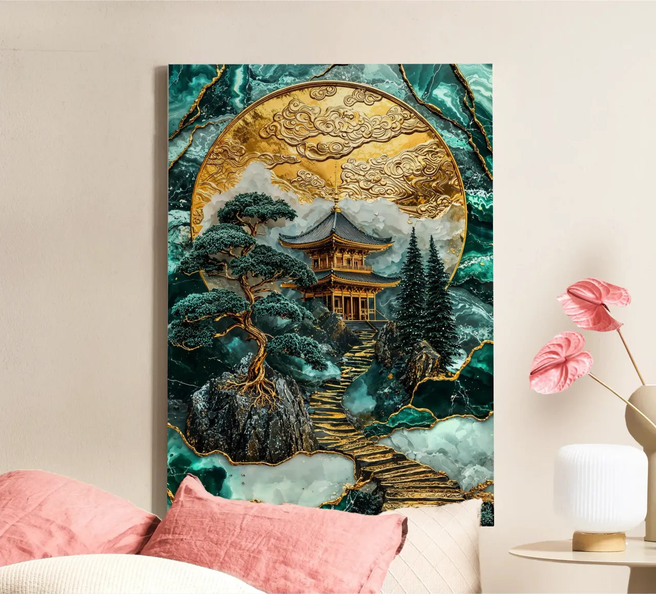 Kintsugi Mountain Shrine tela con Cornice a cassetta da Pixaverse