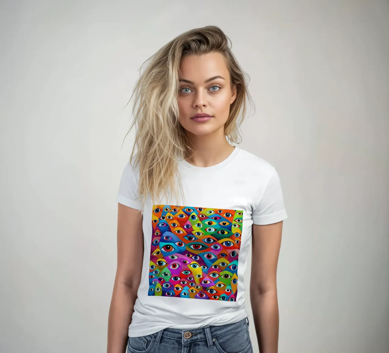 Eyes_11 women's fitted t-shirt by AI-Portraits by LK