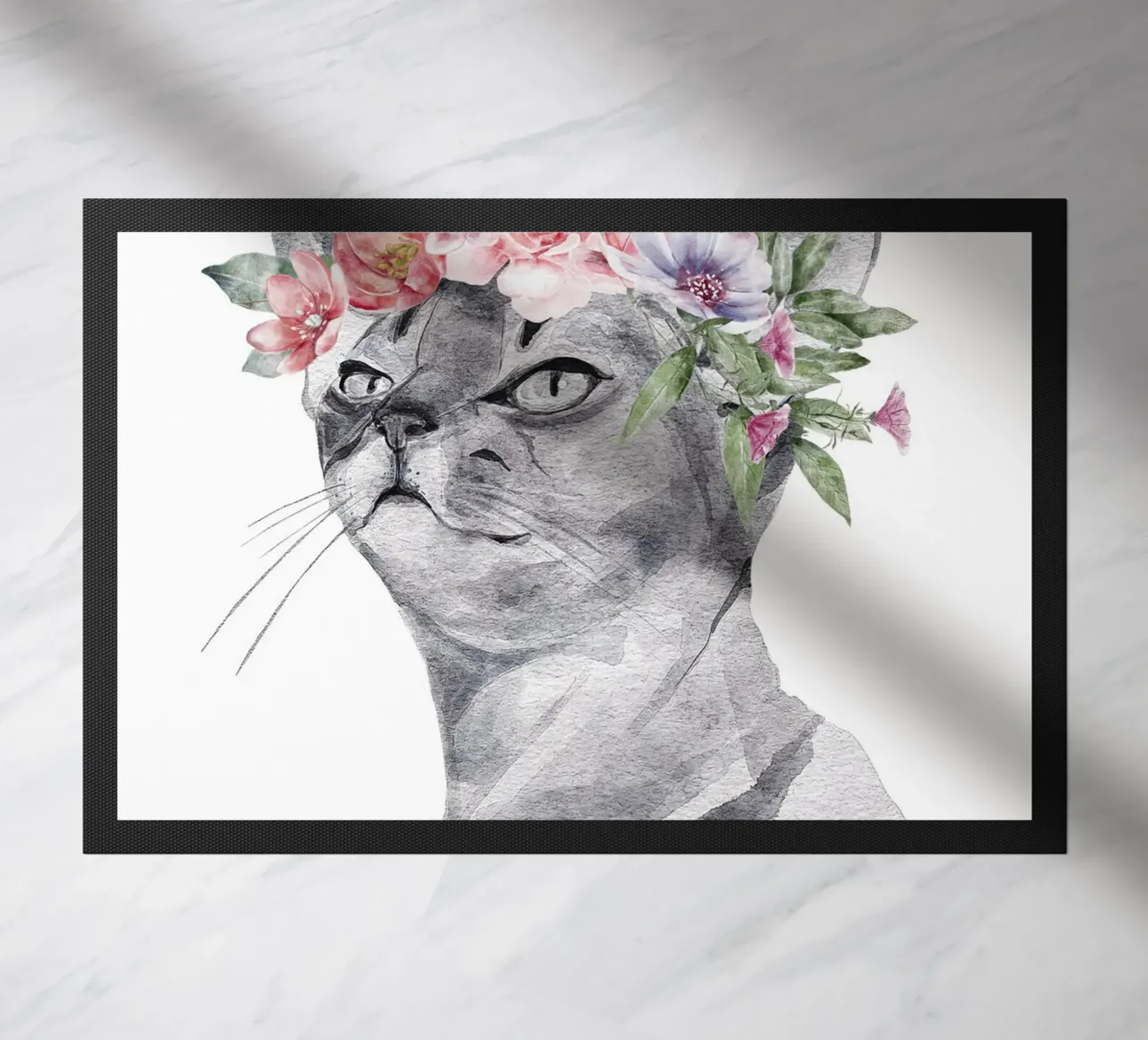 Gatto Safari con corona di fiori rosa zerbino da sharemantes