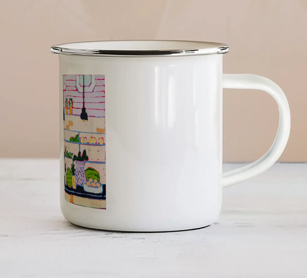 Pranzo con vista tazza in smalto da James shop