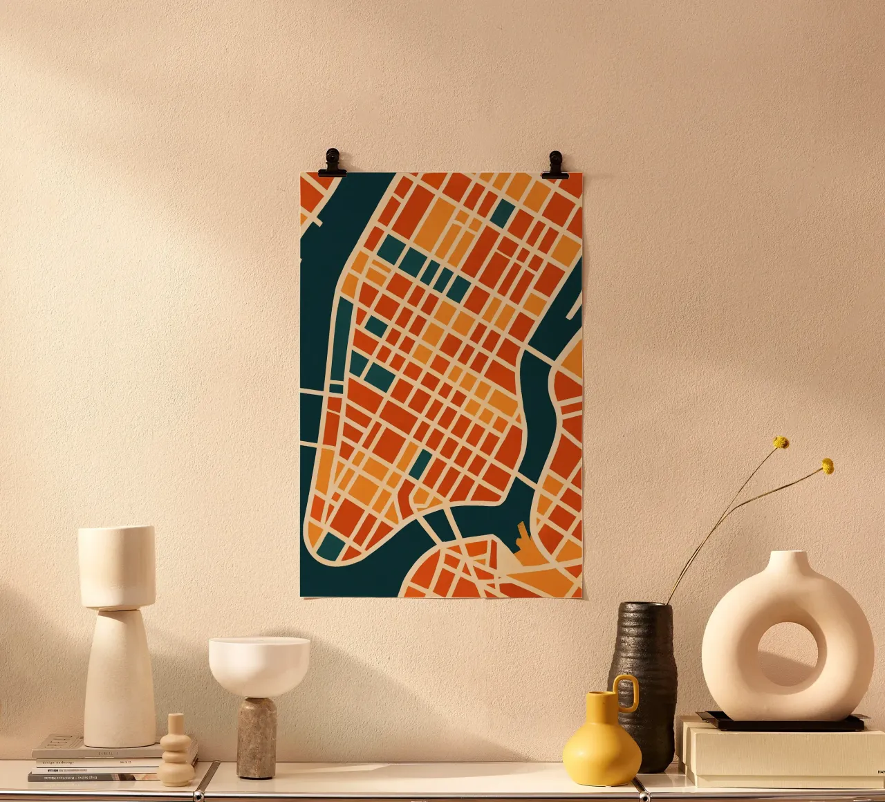 New York en Couleurs - Mappa grafica di Manhattan poster con telaio in alluminio da JETLAG | affiches voyage