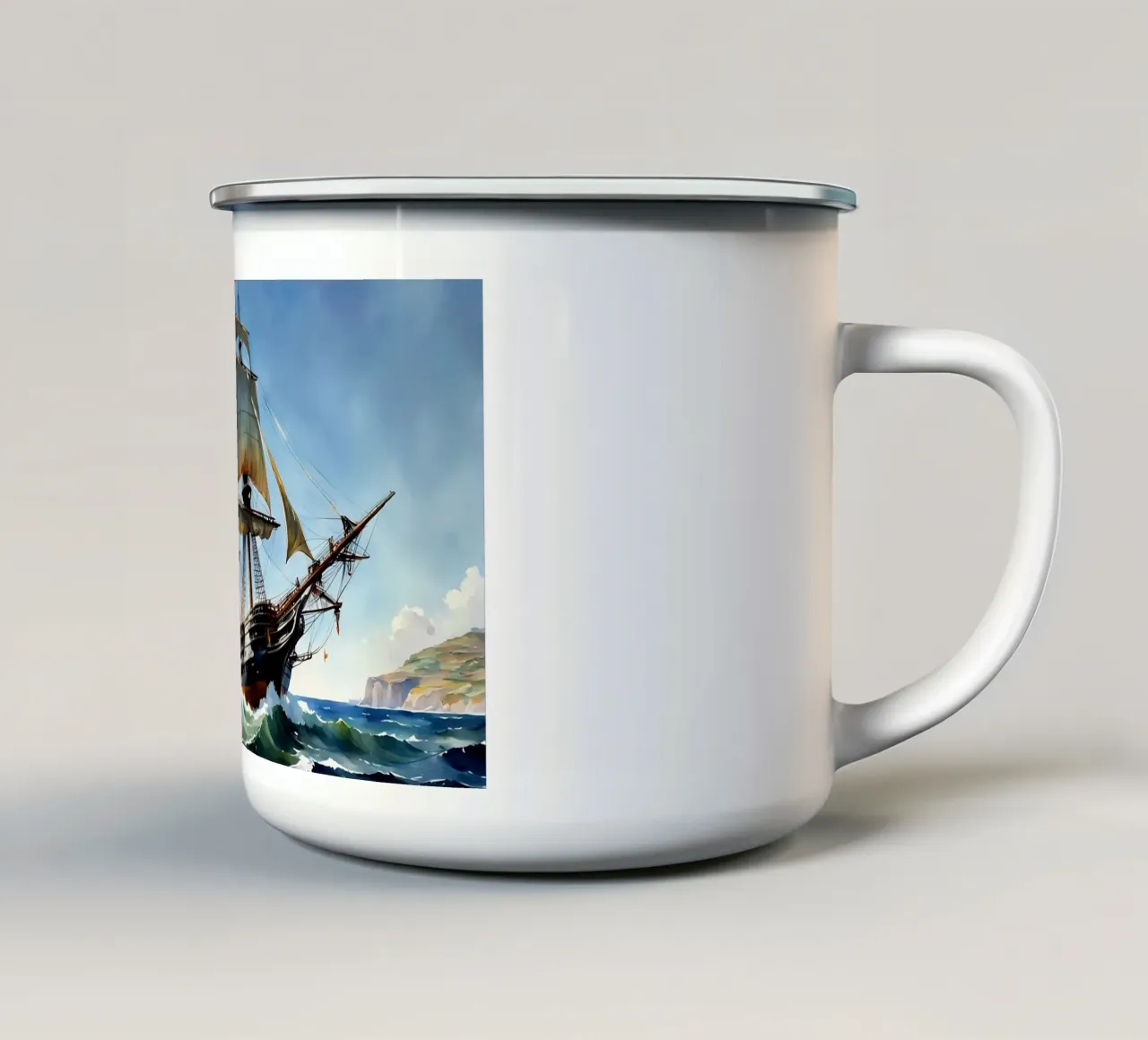 Antico galeone del XVIII secolo tazza in smalto da Magic Screen