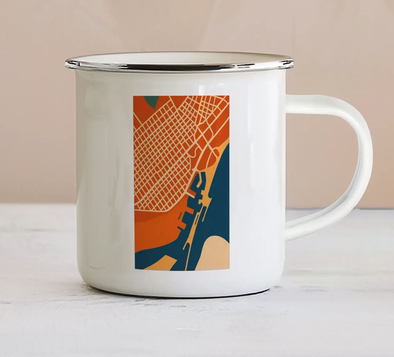 Barcellona Grid - L'eleganza geometrica di una città vibrante tazza in smalto da JETLAG | affiches voyage