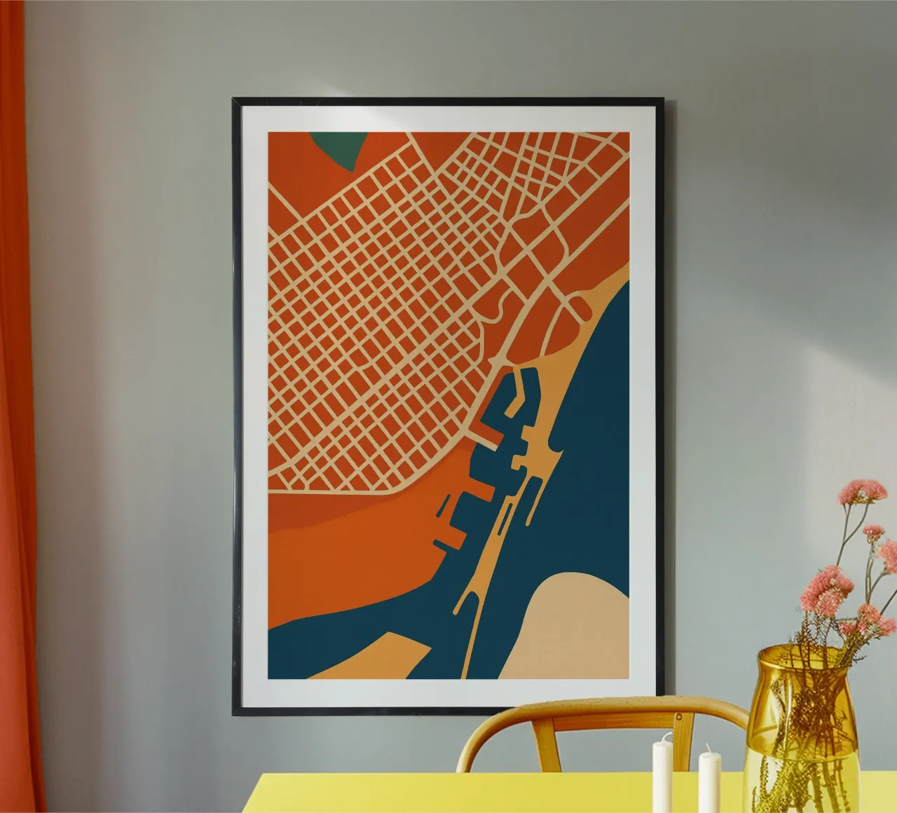 Barcellona Grid - L'eleganza geometrica di una città vibrante poster con telaio in alluminio da JETLAG | affiches voyage