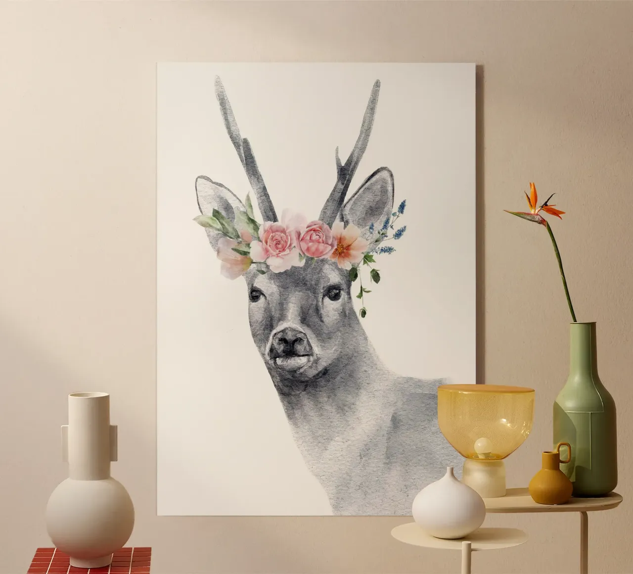 Safari Nursery Print Ciervo con flores metacrilato de sharemantes