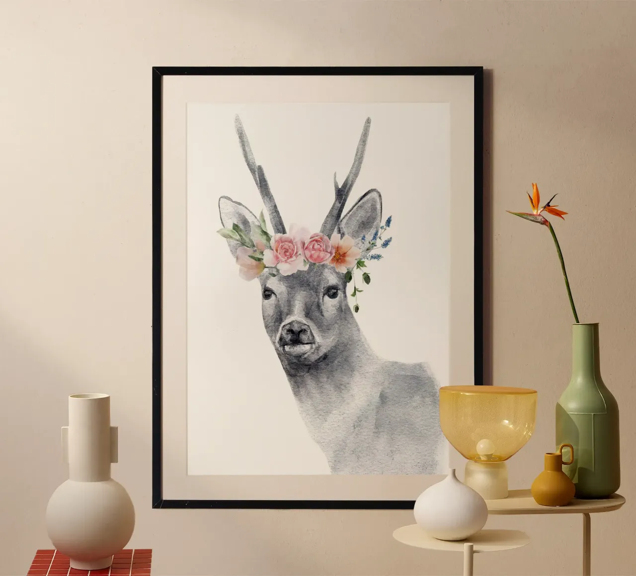 Safari Nursery Print Ciervo con flores hahnemühle de sharemantes