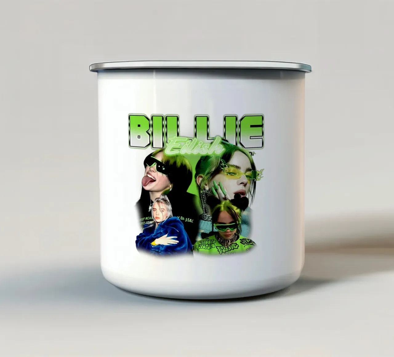 Vintage Bootleg V5 Billie Eilish tazza in smalto da https://www.juniqe.com/uk/shop/Henndraws