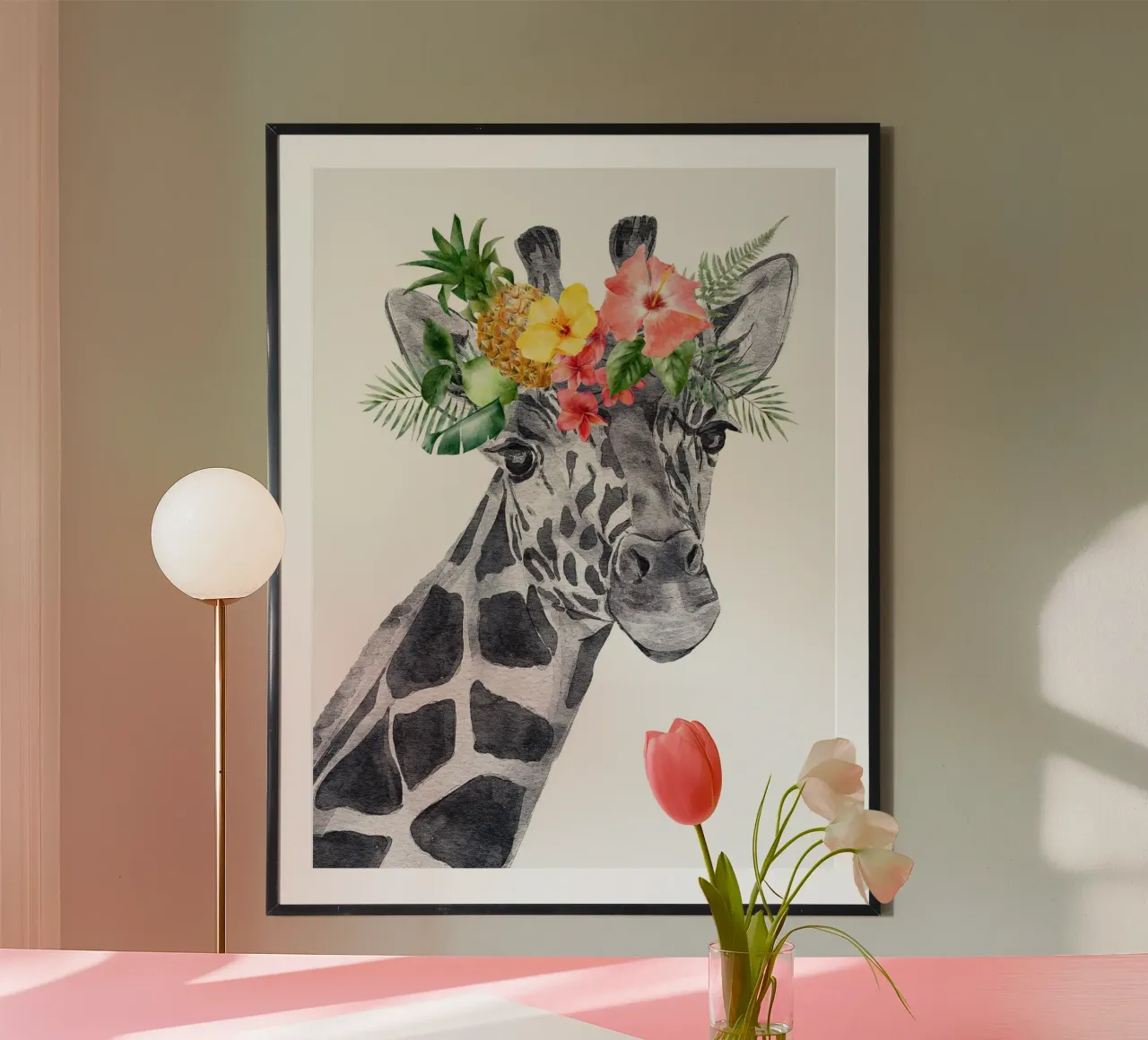 Safari Nursery Print Jirafa con flores hahnemühle de sharemantes