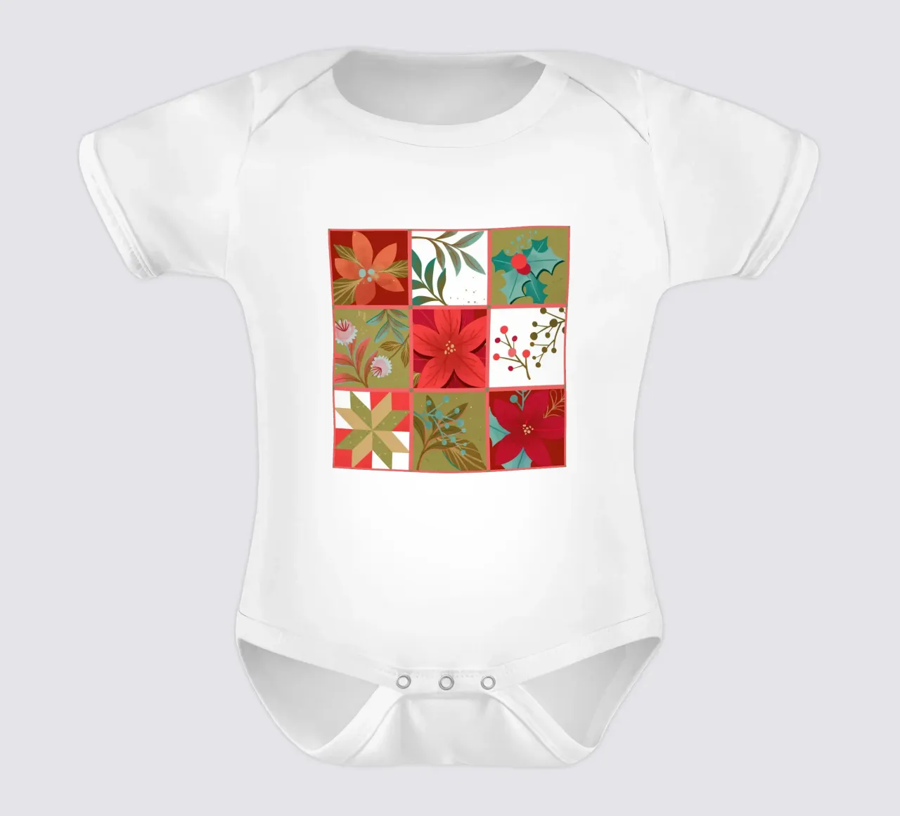 Patchwork Christmas Quilt with Christmas Star Flowers short-sleeve baby romper by klossisch