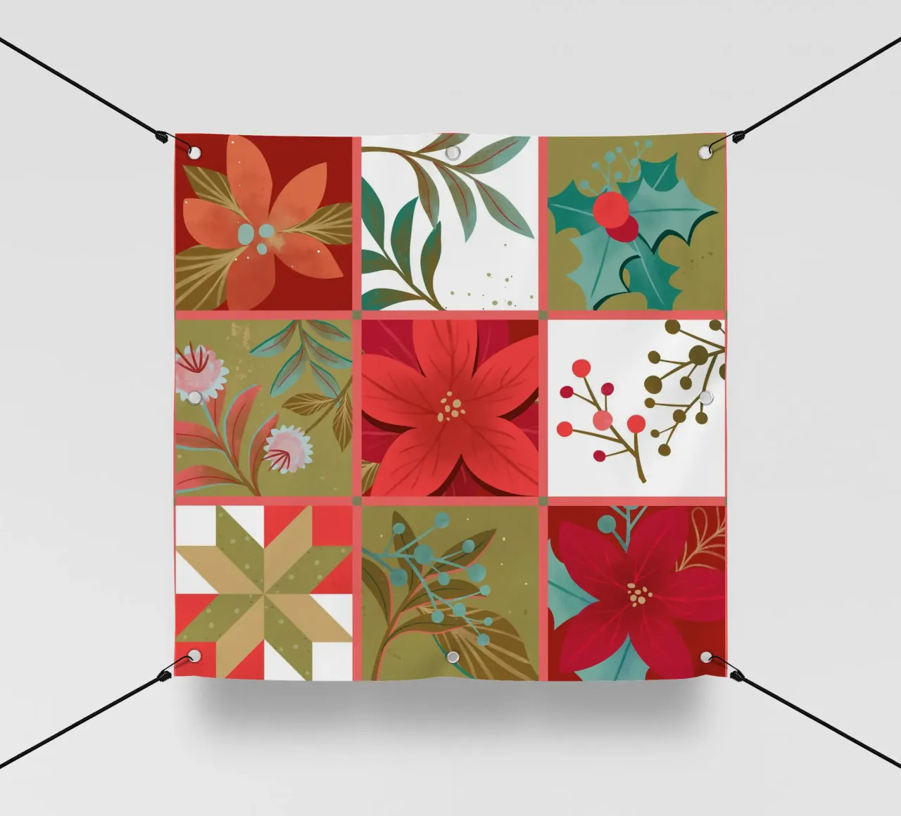 Patchwork Christmas Quilt with Christmas Star Flowers pvc cover by klossisch