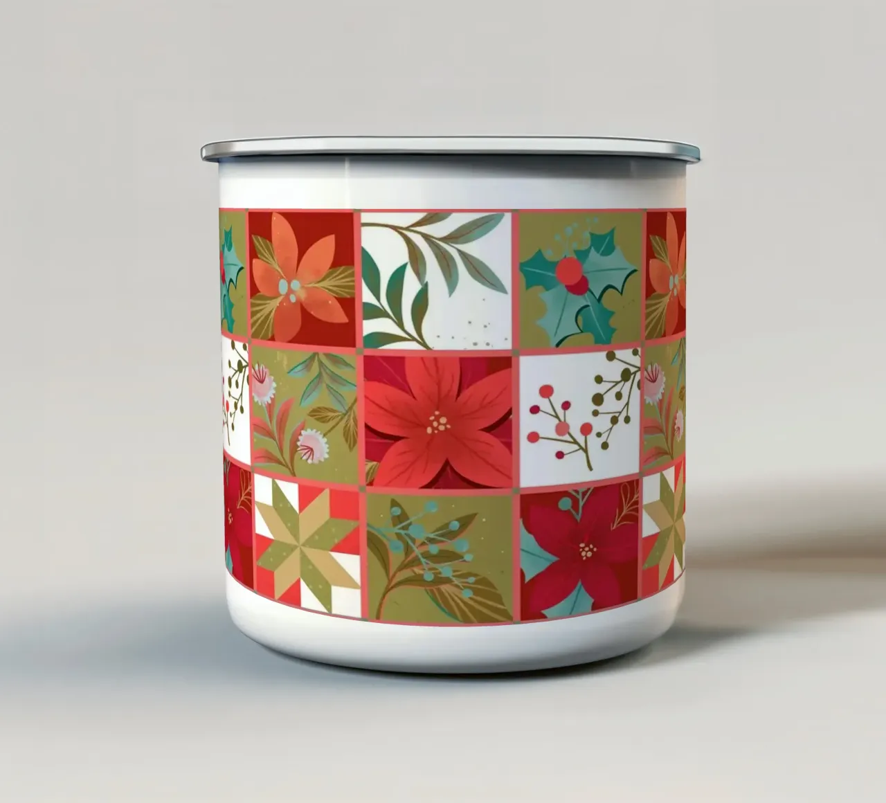 Patchwork Christmas Quilt with Christmas Star Flowers tazza in smalto da klossisch
