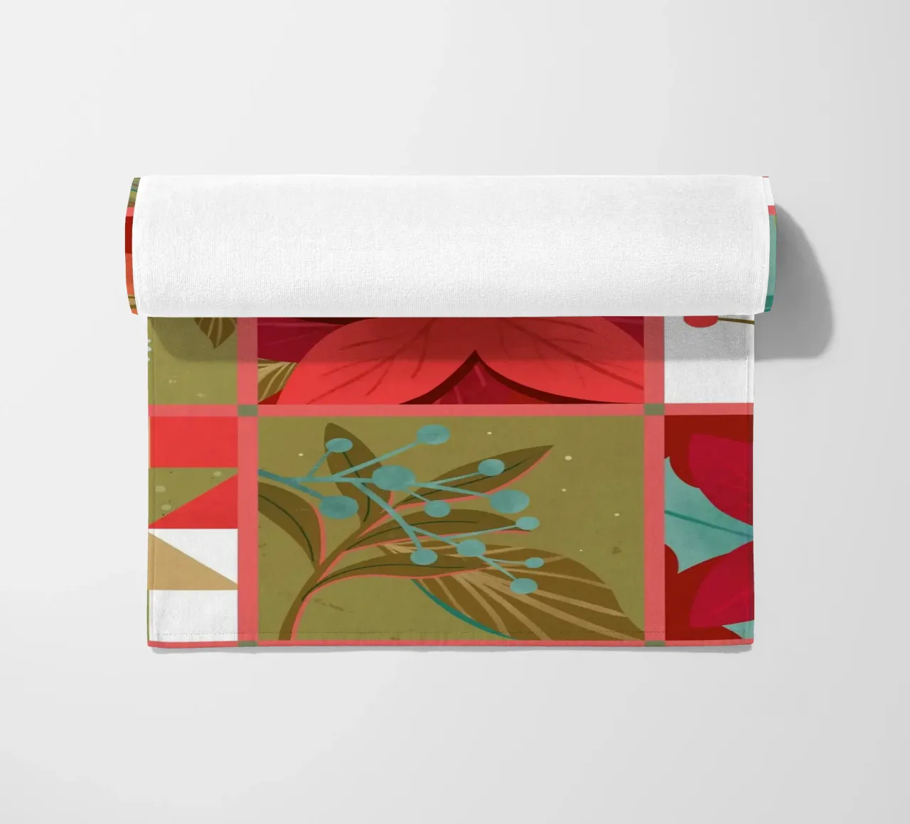 Patchwork Christmas Quilt with Christmas Star Flowers beach towel by klossisch