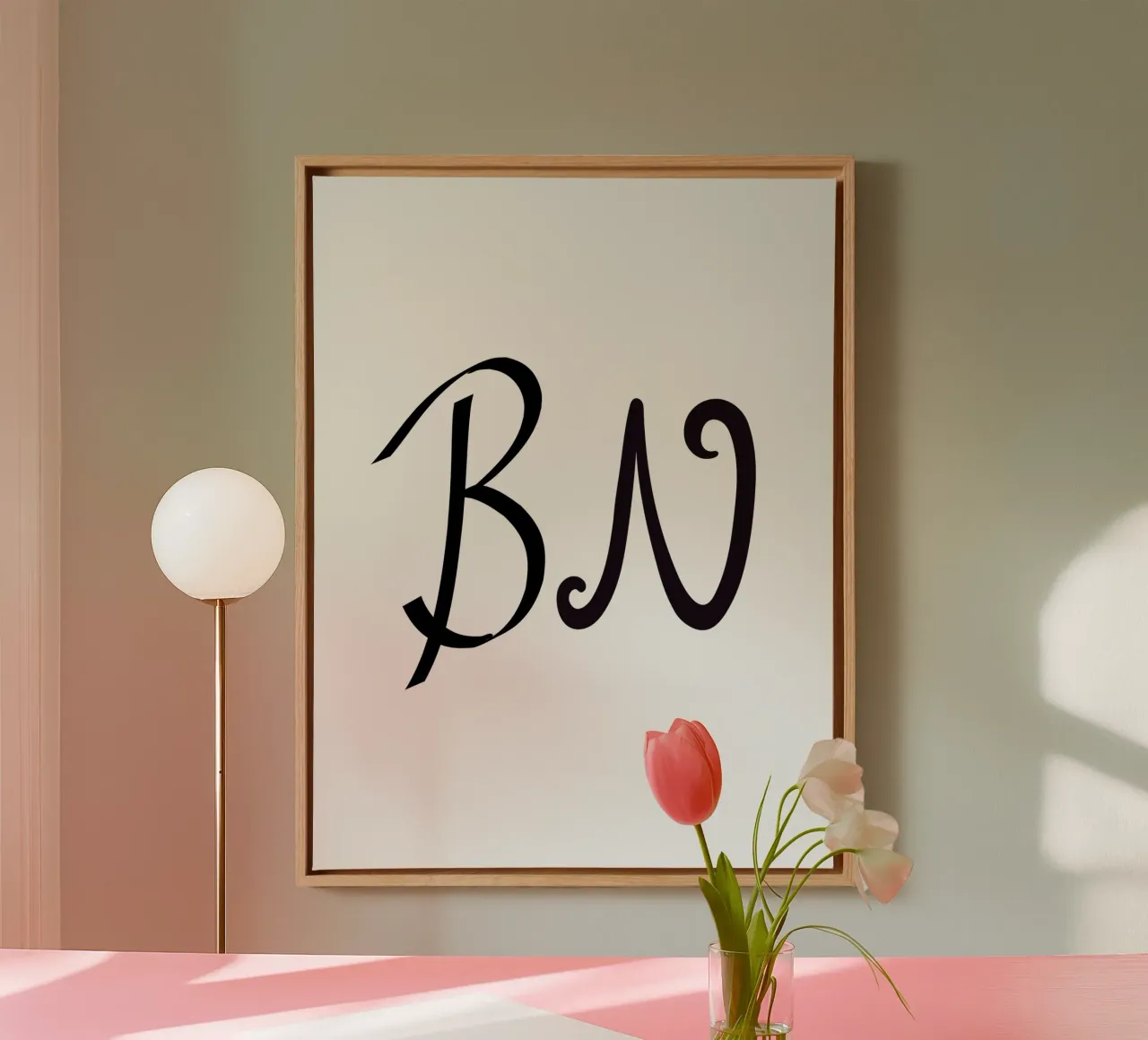B N Initialen Poster | Minimalistische Liebe Deko Leinwand mit Schattenfugenrahmen von StrindesignStudio