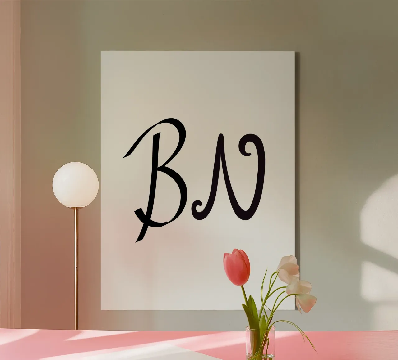 B N Initialen Poster | Minimalistische Liebe Deko Leinwand mit Schattenfugenrahmen von StrindesignStudio
