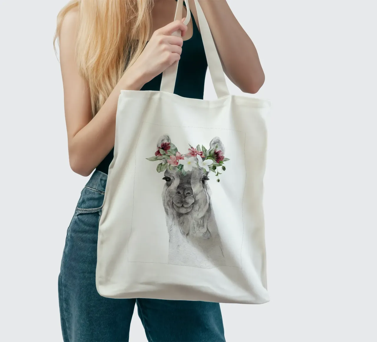 Lama con fiori con stampa Safari Nursery borsa in juta da sharemantes