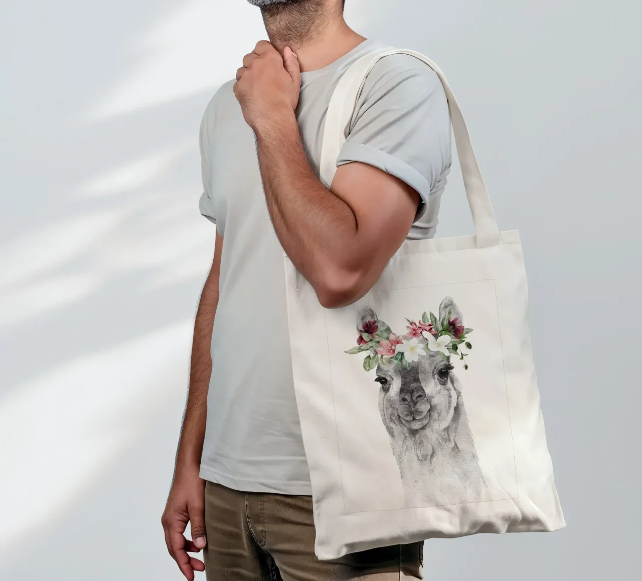 Lama con fiori con stampa Safari Nursery borsa in juta da sharemantes