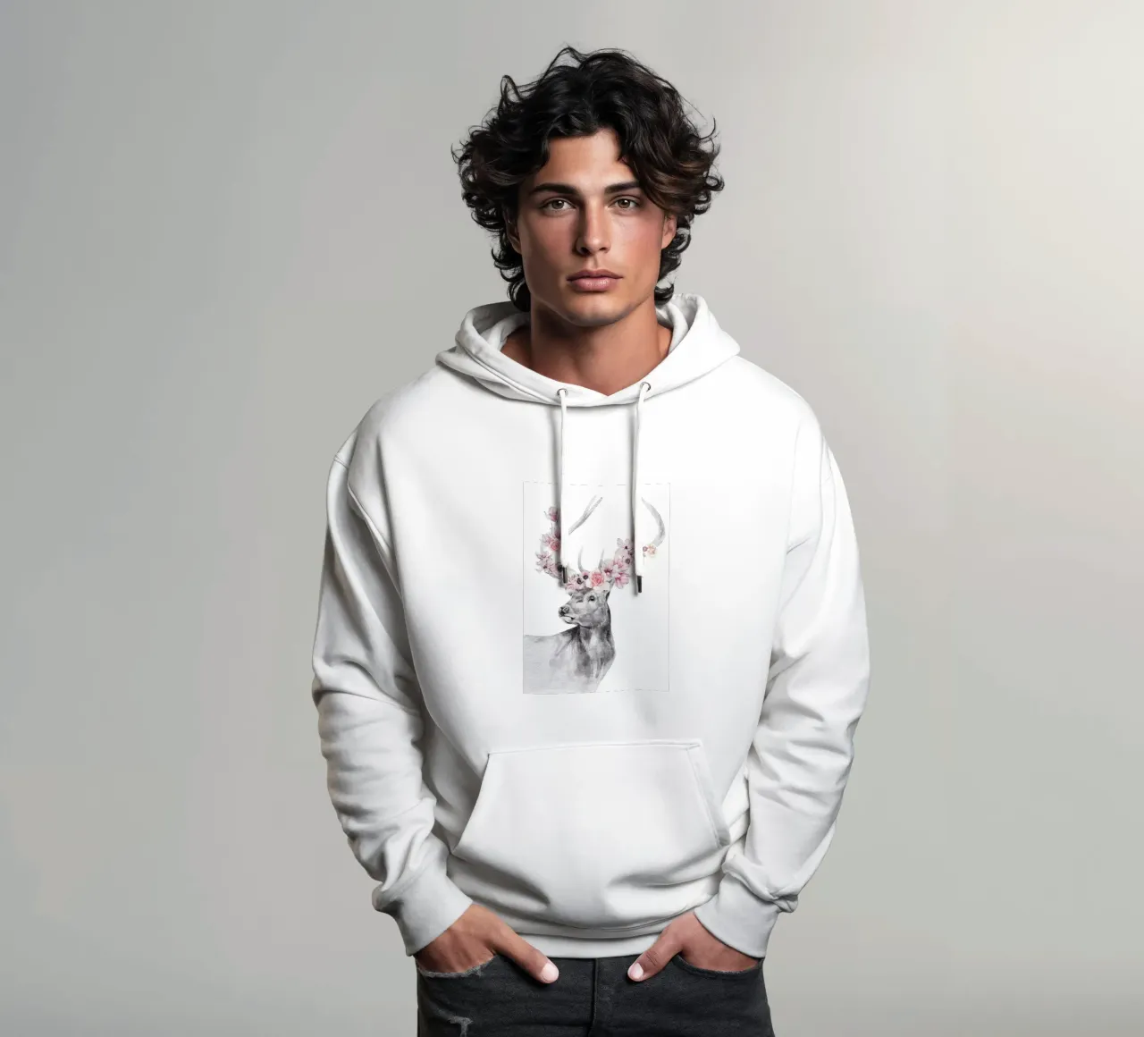 Safari Nursery Print Ciervo con flores sudadera con capucha de sharemantes