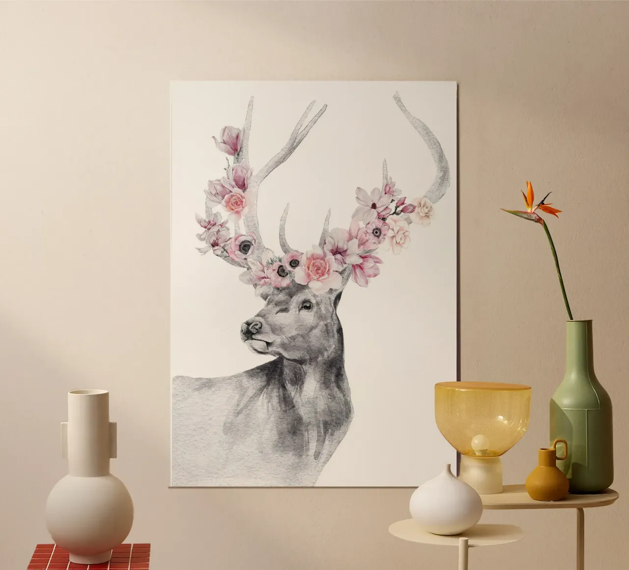 Safari Nursery Print Ciervo con flores hahnemühle de sharemantes