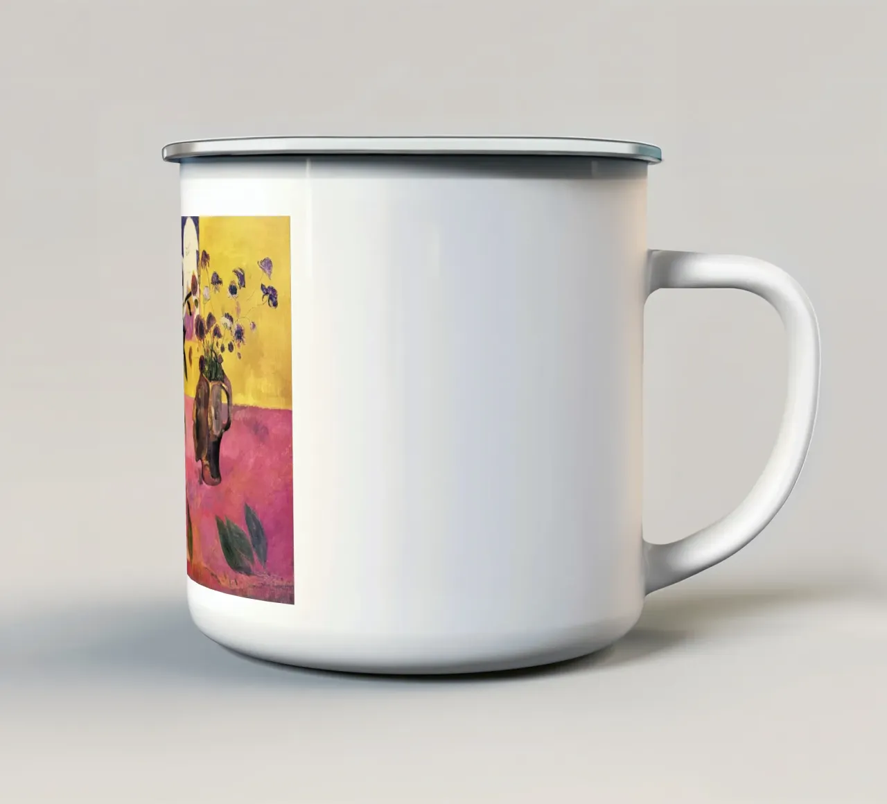 Natura morta con vaso a forma di testa e xilografia giapponese tazza in smalto da Venus Art