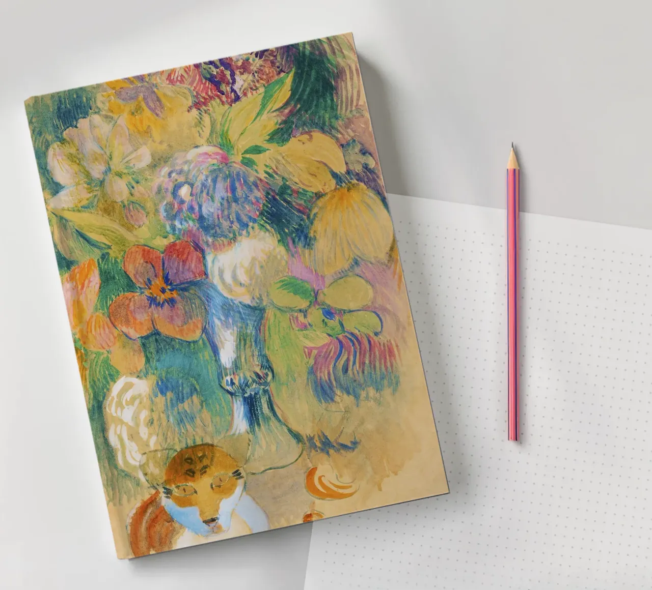 Still Life with Cat (c. 1899) by Paul Gauguin notebook by Venus Art