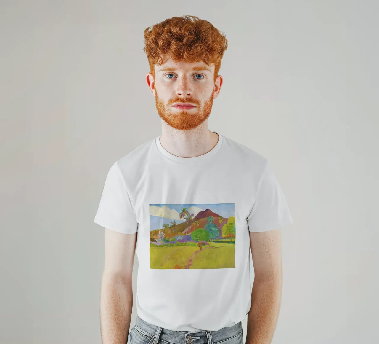 Paesaggio tahitiano (1891) di Paul Gauguin t-shirt da Venus Art