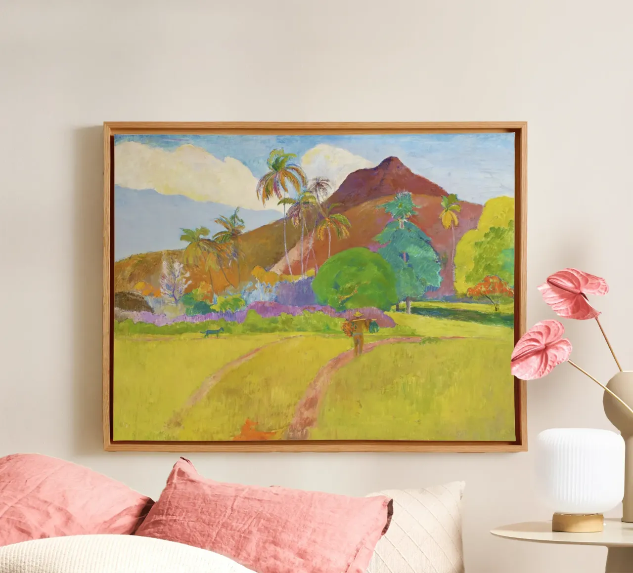 Paesaggio tahitiano (1891) di Paul Gauguin tela con Cornice a cassetta da Venus Art