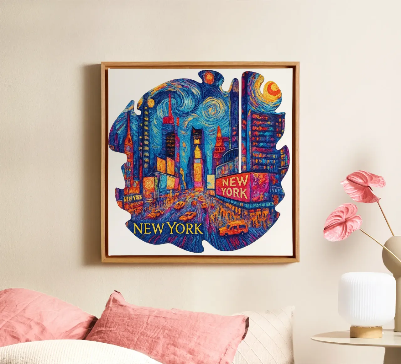 FREE NEW YORK 1 canvas met Baklijst van Vintage Van Gogh