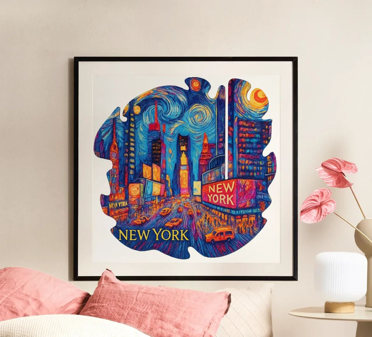 FREE NEW YORK 1 poster con telaio in alluminio da Vintage Van Gogh