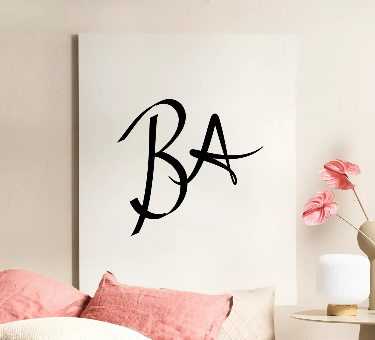 B A Initialen Poster | Minimalistische Liebe Deko Geschenk Leinwand mit Schattenfugenrahmen von StrindesignStudio