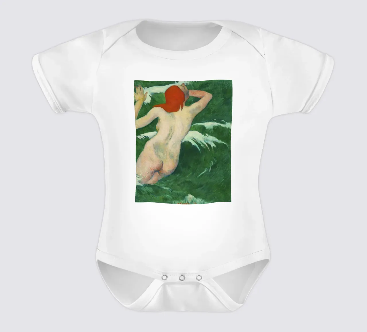 In the Waves (1899) by Paul Gauguin short-sleeve baby romper by Venus Art