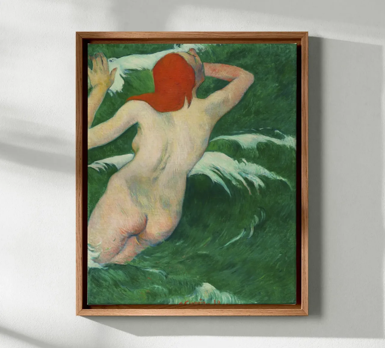 En las olas (1899) de Paul Gauguin lienzo con Marco flotante de Venus Art