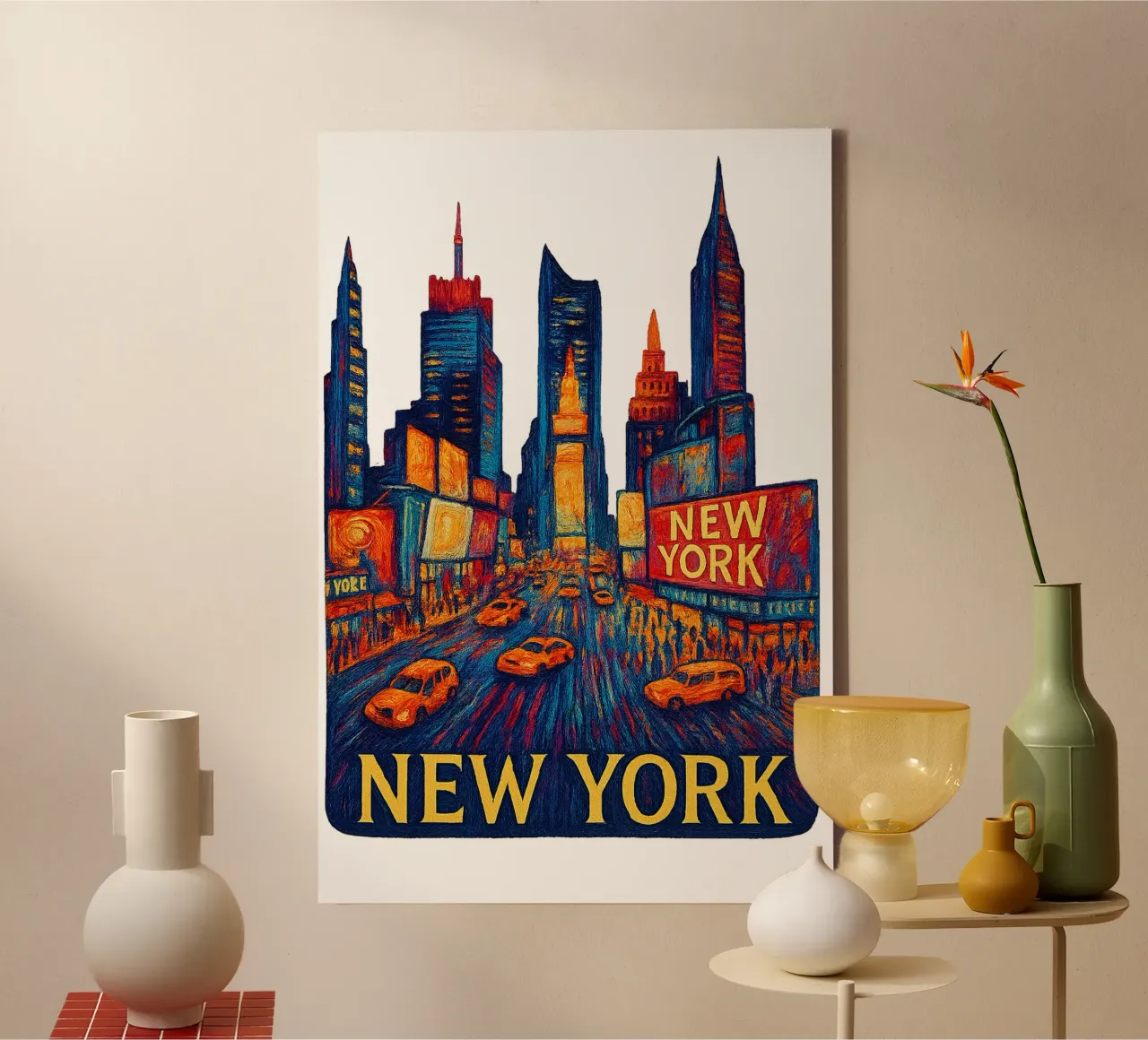 FREE NEW YORK 2 canvas met Baklijst van Vintage Van Gogh