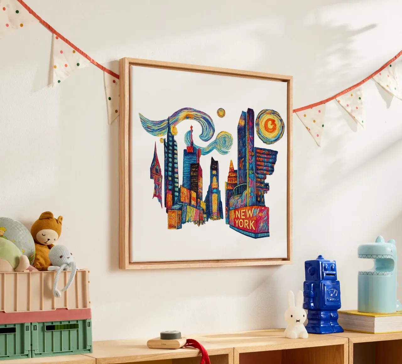 FREE NEW YORK 3 canvas met Baklijst van Vintage Van Gogh