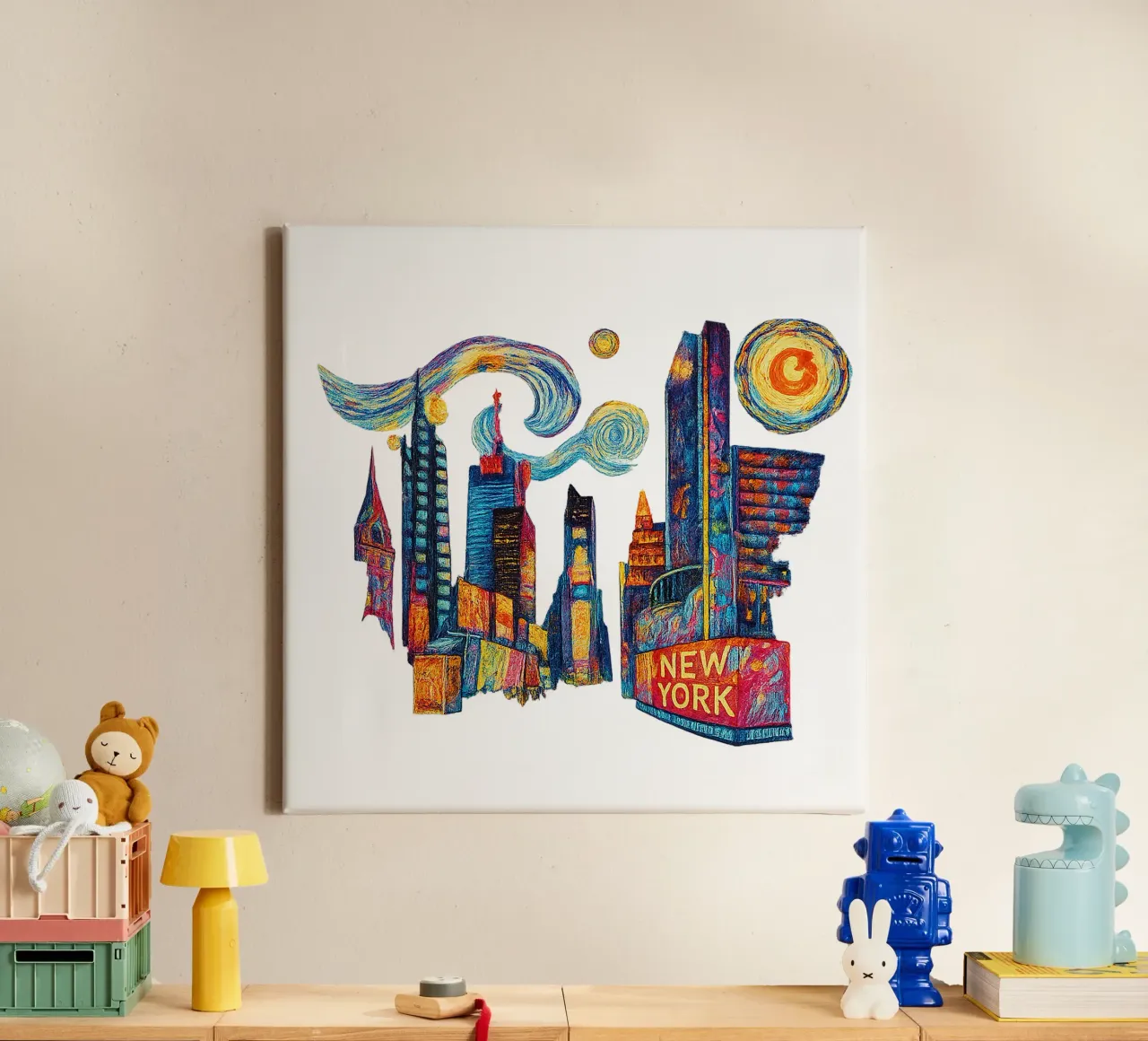FREE NEW YORK 3 canvas met Baklijst van Vintage Van Gogh