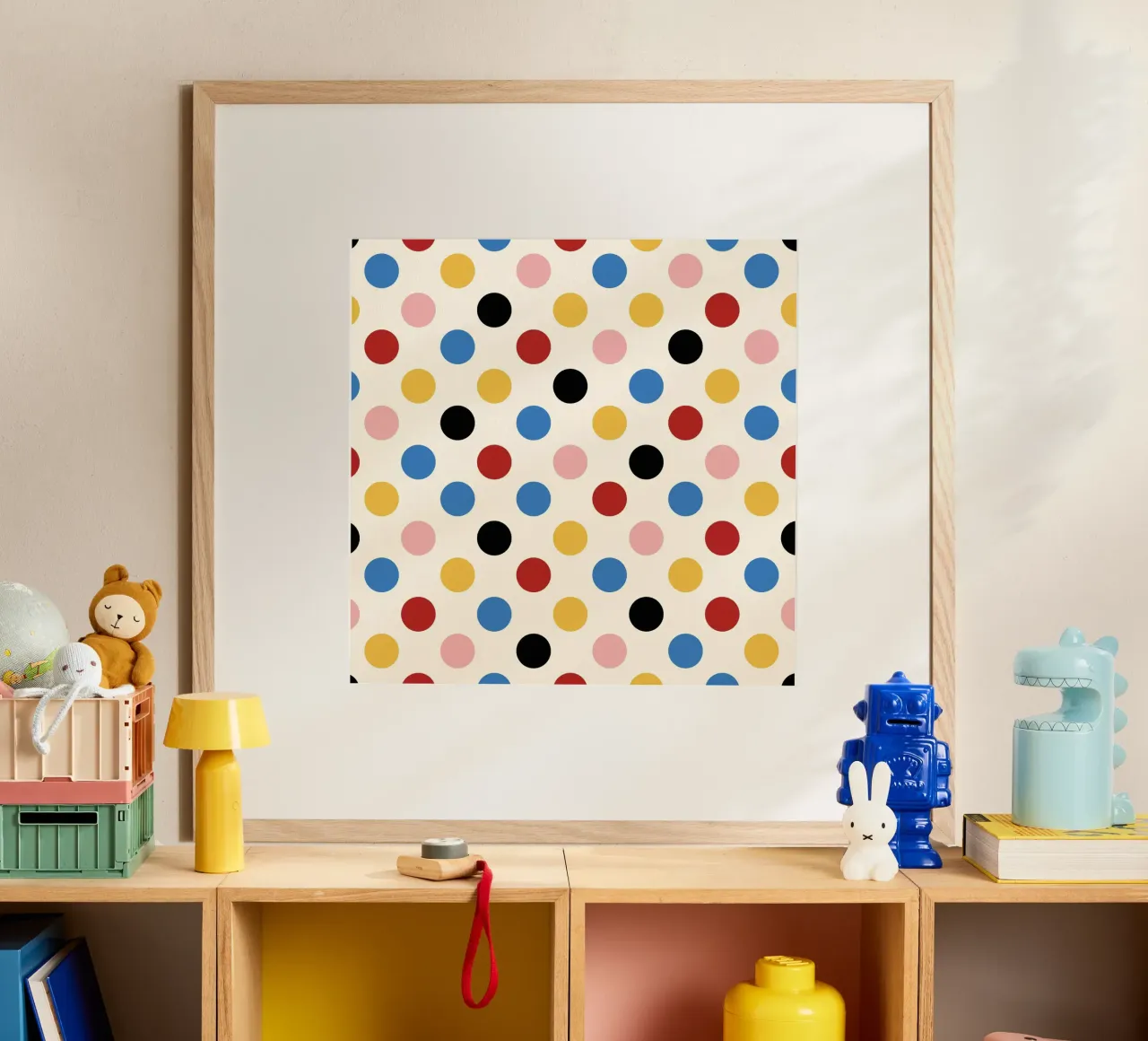 Colorful polka dots poster con telaio in legno da TijanaArtStudio88