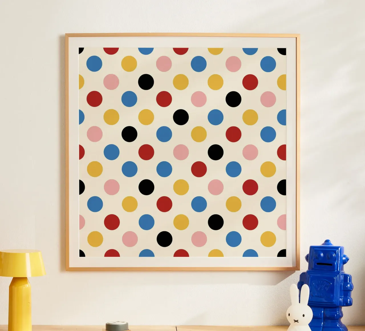 Colorful polka dots poster con telaio in legno da TijanaArtStudio88