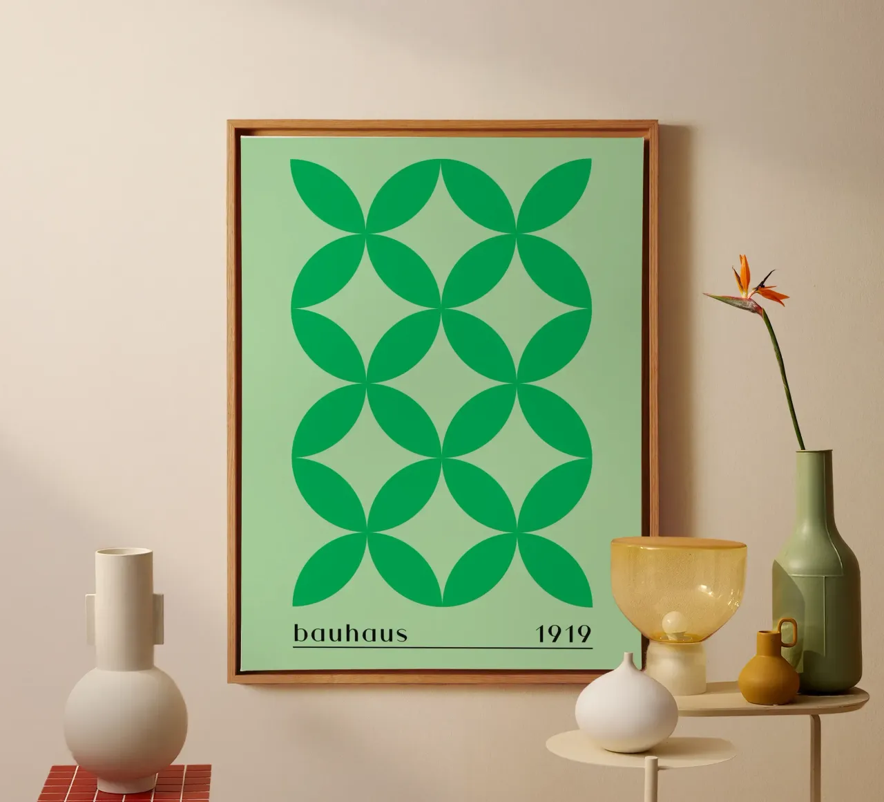 Bauhaus 1919 Green | Geometric Minimal Art Print canvas with Floater frame by Studio Vibe