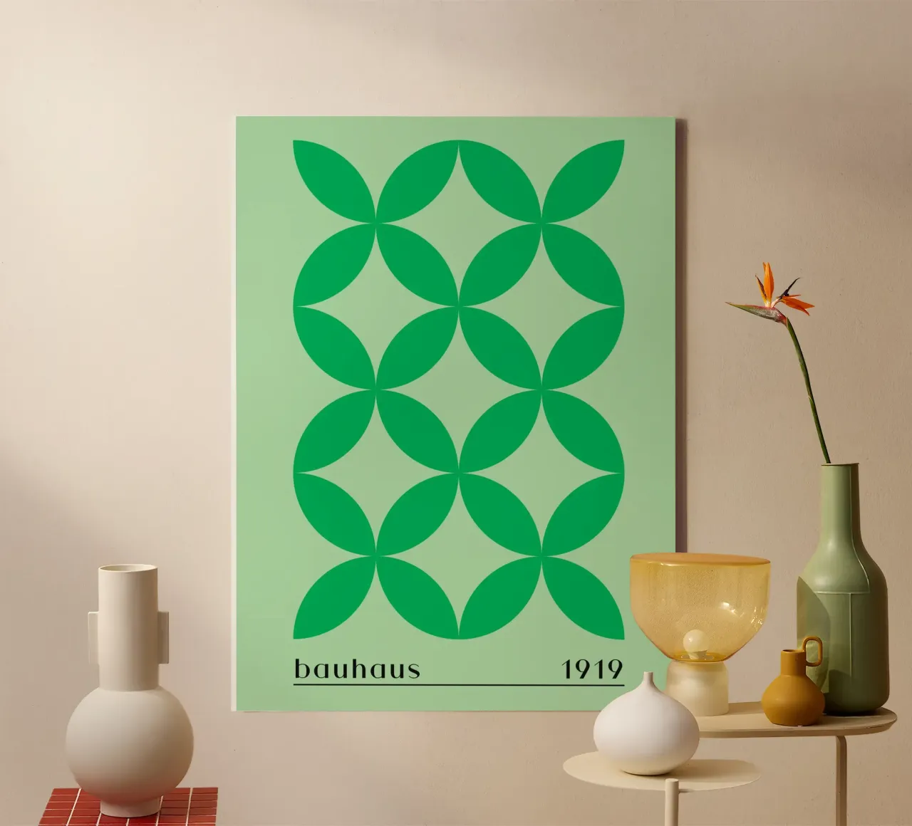 Bauhaus 1919 Green | Geometric Minimal Art Print canvas with Floater frame by Studio Vibe