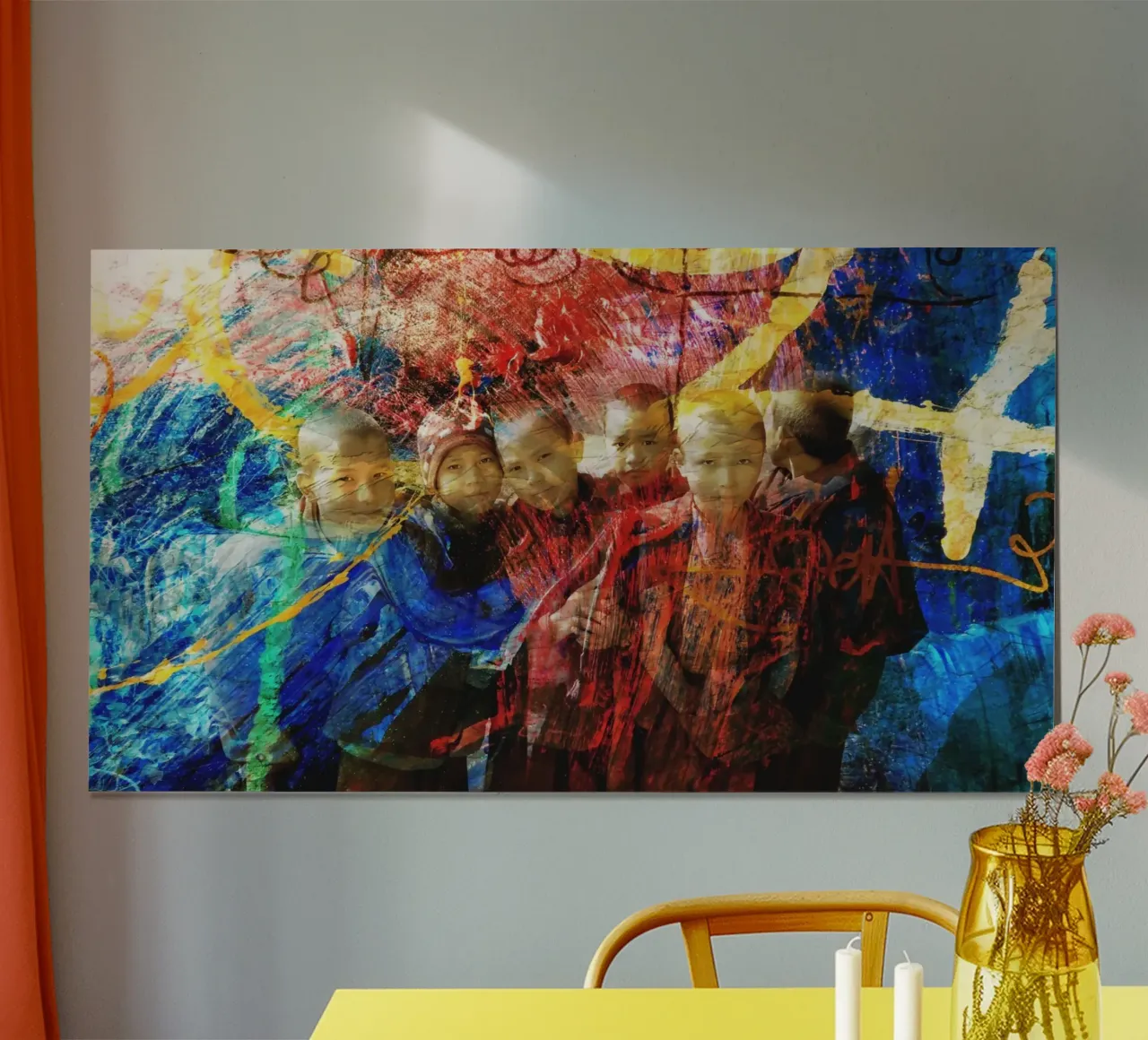 Piccoli monaci in Nepal, Monastero di Kopan poster con telaio in legno da Happy 😃 Art 🎨 by Christine Schnoell