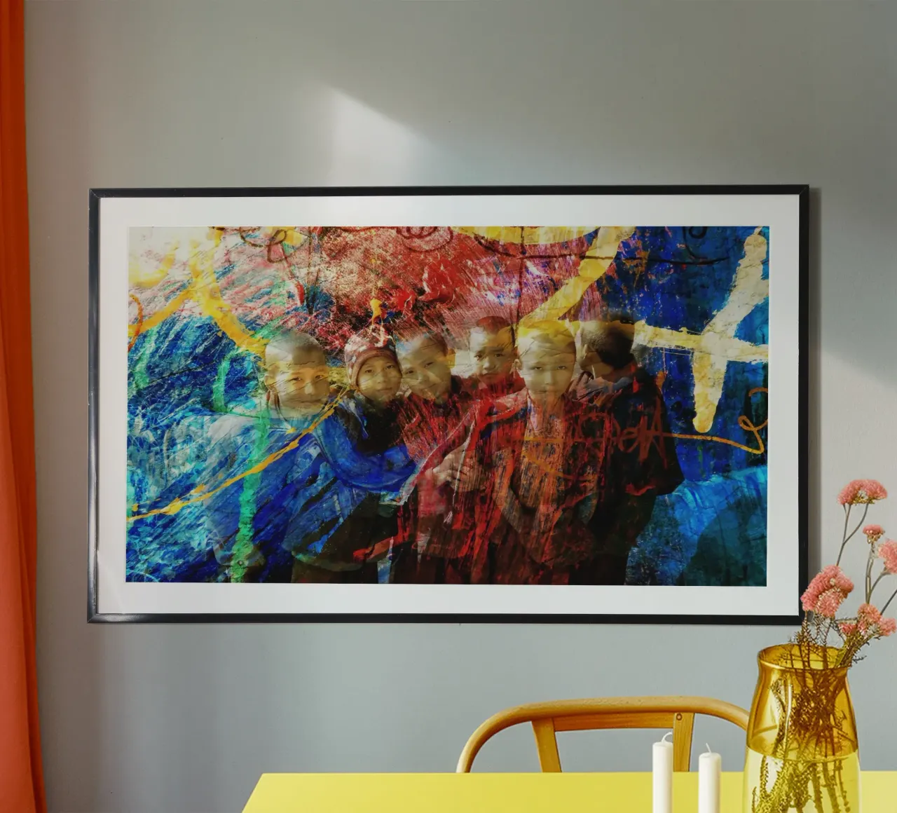 Piccoli monaci in Nepal, Monastero di Kopan poster con telaio in legno da Happy 😃 Art 🎨 by Christine Schnoell