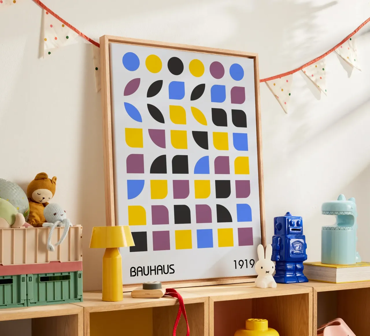 Bauhaus 1919 Raster | Geometrisch Abstract Poster canvas met Baklijst van Studio Vibe