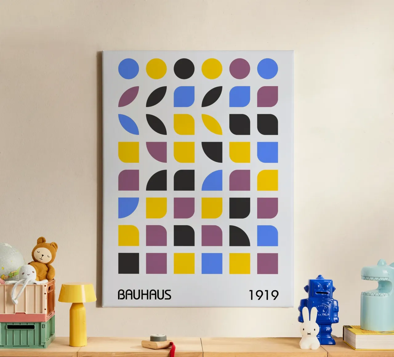 Bauhaus 1919 Raster | Geometrisch Abstract Poster canvas met Baklijst van Studio Vibe