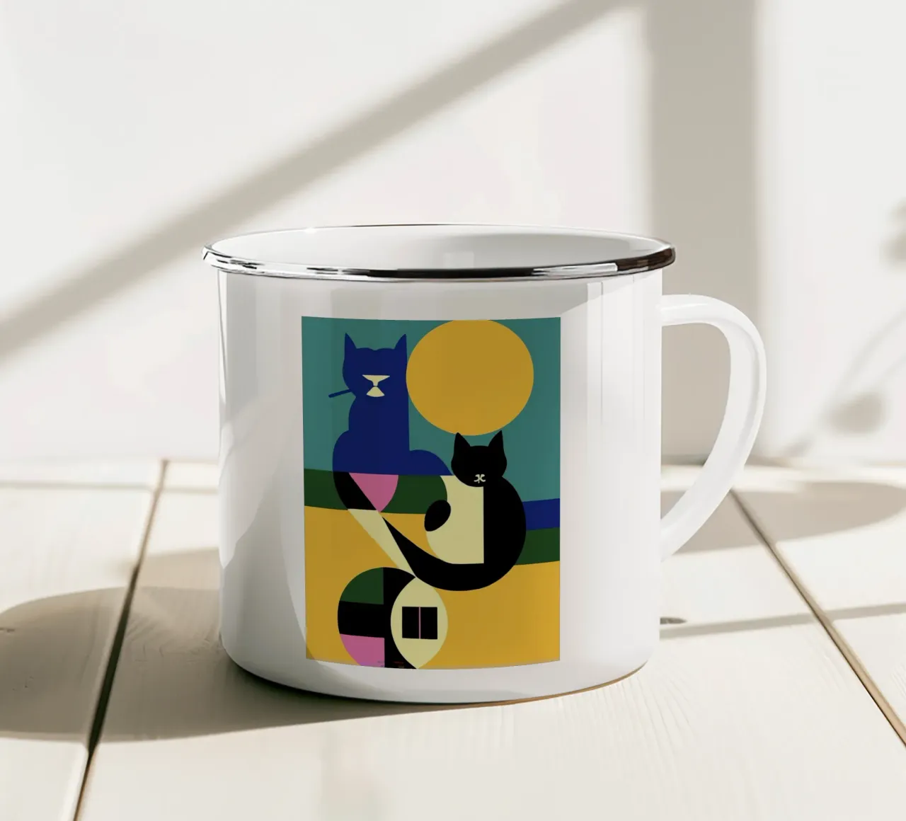 Gatto geometrico tazza in smalto da Manuela