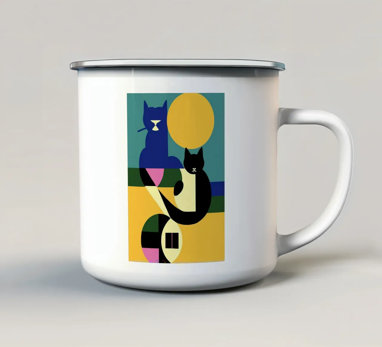 Gatto geometrico tazza in smalto da Manuela
