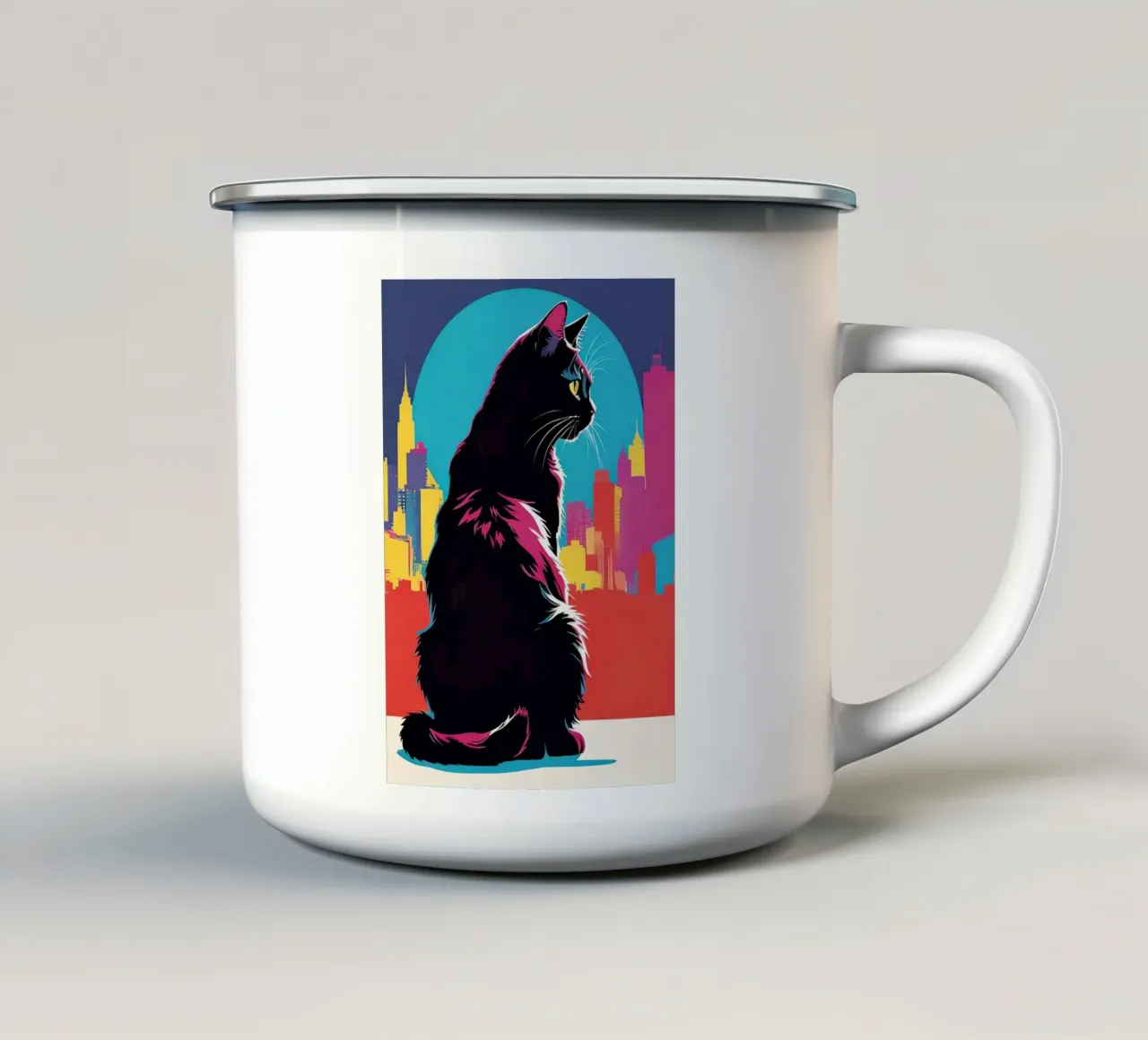 Gatto d'arte tazza in smalto da Manuela