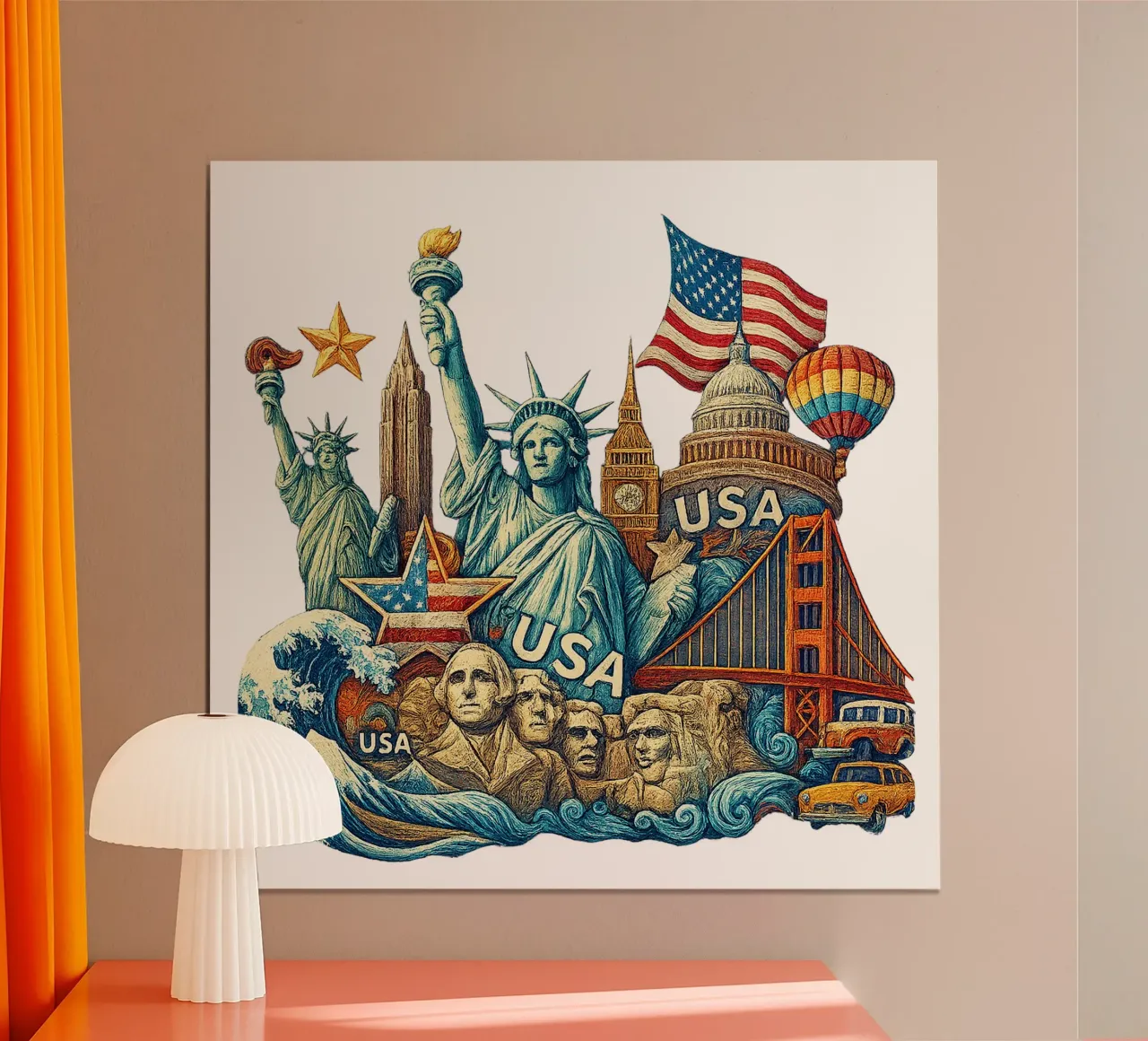 FREE USA U.S.A. poster con telaio in legno da Vintage Van Gogh